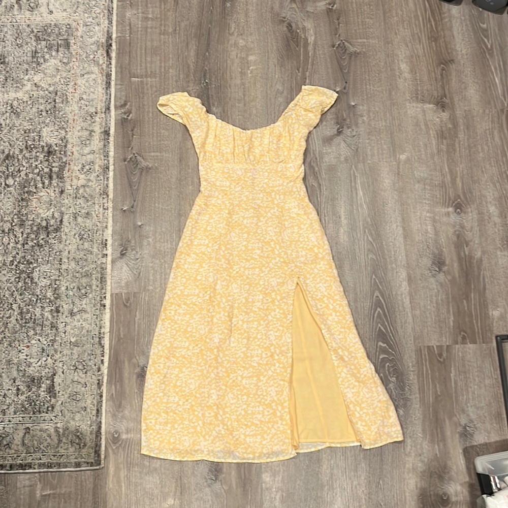 Yellow Floral Split Maxi Dress - Women's